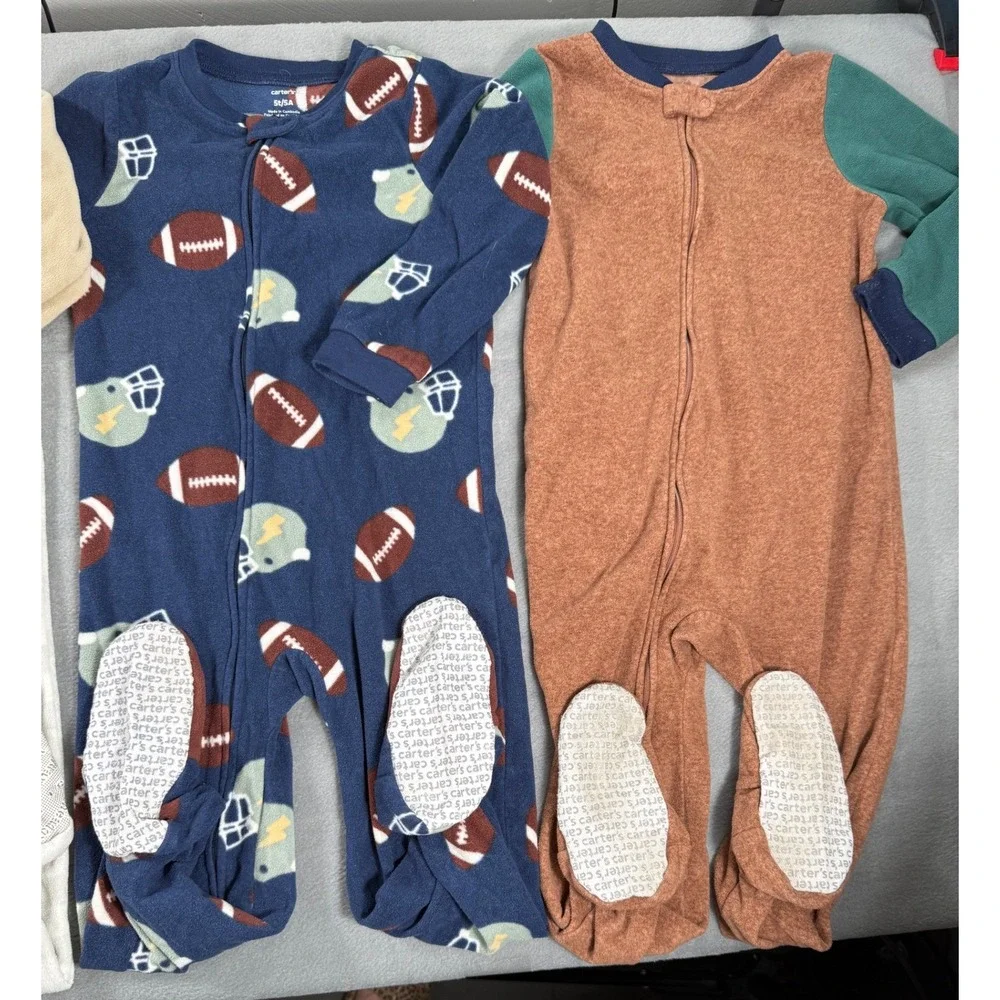 Lot of 4 Kids Headquarters Carters Footed Pajama Boys Sleeper Football Dinosaur